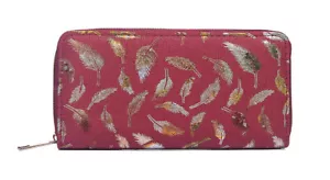 The Olive House® Damen Geldbörse Portemonnaie Schimmer Feder Design Rot - Bild 1 von 2