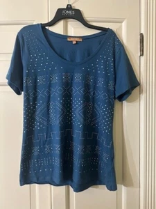 T-Shirt Ellen Tracy XL türkis Baumwolle Stretch Nieten • handwaschbar • leicht - Bild 1 von 3