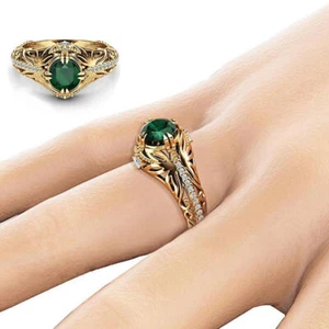 European personality retro style imperious fashion claw emerald ring 14k Gold - Picture 1 of 12
