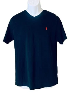 Polo Ralph Lauren Black Classic Fit V-Neck T-Shirt Youth Size XL 18-20 Red Pony - Picture 1 of 8