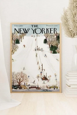 Póster del New Yorker - Impresión retro de arte de pared de portada de revista de esquí de invierno Foto 1 de 4