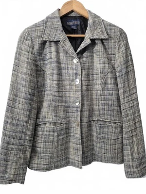 Blazer Herman Geist Vintage Damas 100% Gris Seda Crema Tweed  Foto 1 de 4