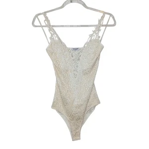Fashion Nova Ivory Crochet Bodysuit Womens SM Bridal Bride Wedding Bachelorette - Picture 1 of 10
