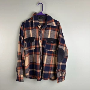 Vintage Sears Wool Cotton Blend Heavy Shirt Shacket Blue Orange Button Up Jacket - Picture 1 of 11
