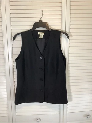 Chaleco Vintage Años 90 Ann Taylor Mezcla de Lino Negro Talla 10 Cápsula 4 Botones Quiet Lux Foto 1 de 4