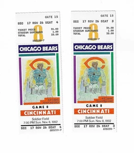 Chicago Bears vs Cincinnati Bengals Unused Football Tickets From 11/8/1992 - Picture 1 of 2