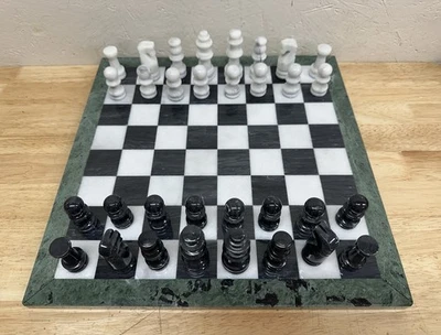 Juego de ajedrez de mármol negro, verde y blanco de 16" aprox. 3” King Foto 1 de 4