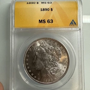 1890 P MORGAN SILVER DOLLAR! Graded MS 63 ANACS! Beautiful Coin! - Picture 1 of 6