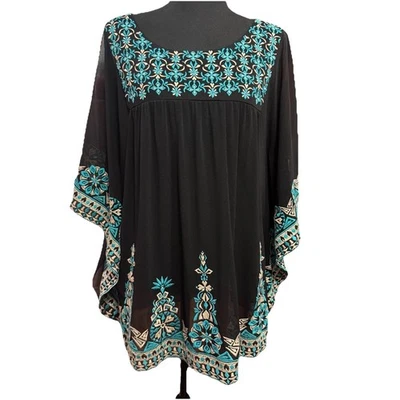INC Sheer Blouse L Embroidered Batwing Top NO TANK Gothic Witchy Festival Boho - Image 1 of 4