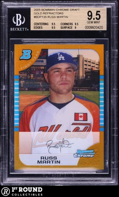 Russell Martin BGS 9.5: 2005 Bowman Chrome Draft Gold Refractors /50 POP 5 - Image 1 of 3