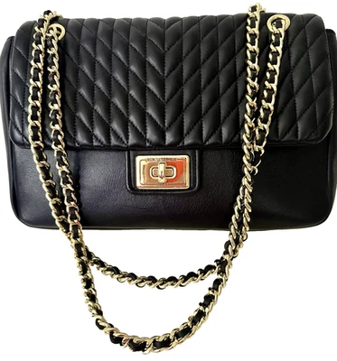 KARL LAGERFELD Designer Paris Quilted Black Leather Agyness Shoulder Bag NWOT - Image 1 of 4