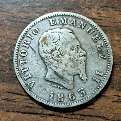 1863 Italy Silver 1 Lira Vittorio Emanuele II ML 1 - Image 1 of 2