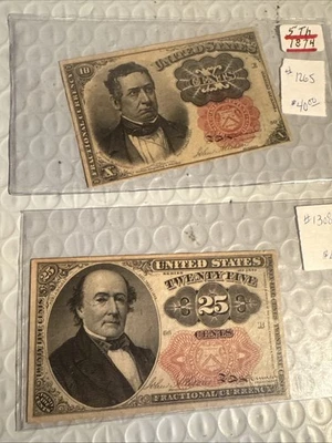 1874 10 Cent Fractional Currency.  + 1874 25 fractional currency both are VF 30+ - Image 1 of 4