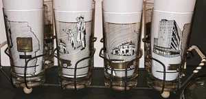 Raro Juego de 8 vasos de bar de colección State Farm Insurance MCM Gold Highball con estante - Imagen 1 de 24