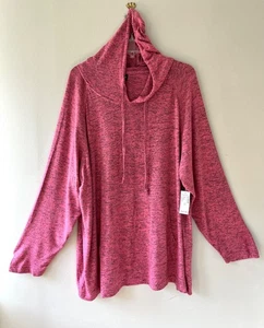 Dressbarn Sz 3X Pink Sunday Hoodie Pullover Sweater Stretch Kangaroo Pocket - Picture 1 of 7
