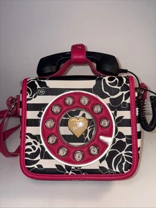 Cartera Bandolera Vintage Betsey Johnson B&W Rayas Giratorias Teléfono - Imagen 1 de 18