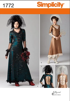 Steampunk Dress Veil Goth Cosplay Sexy Sewing Pattern Simplicity 1772 Size: 4-12 - Image 1 of 2