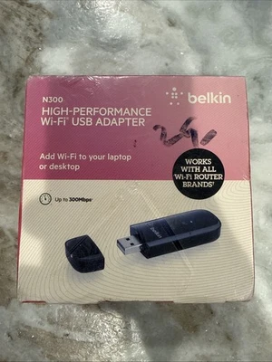 Belkin N300 High Performance Wireless Wi-Fi USB Adapter New NIB - Image 1 of 2