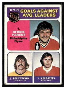 1975-76 Topps #213 1974-75 Goals Against Avg. Leaders Parent/Vachon/Dryden - Bild 1 von 2