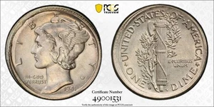 1941-S 10c Mercury Dime Off Center Partial Collar Strike Error Coin PCGS MS61 - Picture 1 of 3