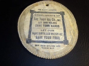 Vintage Troy Ice Company Asbestos Pot Holder, Troy, Ohio - Picture 1 of 2