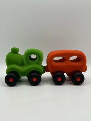 Rubbabu Green Choo Choo Soft Train & Orange Car Wheeled Sensory 7.5"×5" Velvet - Image 1 of 4