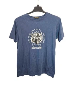 Roberto Cavalli Blue Y2K T-Shirt Tiger Shattering Glass Size XXL - Picture 1 of 6