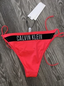 Calvin Klein String Side Tie Bikini bottom Size Small New Tags Neon Pink - Picture 1 of 8