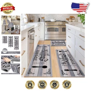 Elegante Juego de Alfombra de Cocina Lavable de 3 Piezas: Antideslizante, Diseño Boho - Gris y Beige - Imagen 1 de 11