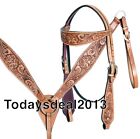 Western Natural Leather Floral Hand Carved Headstall & Breast Collar