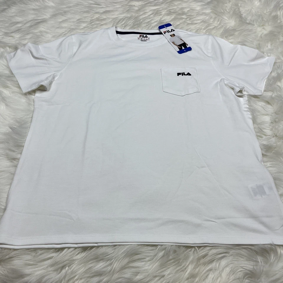 FILA Crewneck Logo Pocket Short Sleeve White T-Shirt Tee Women's Size Large