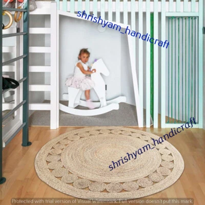 Hand Woven Natural Jute Rug Round Area Rug Home Decor Floor Carpet Yoga Mat Rugs - Image 1 of 4