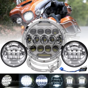 Montaje en anillo cromado + faro LED de 7"" + lámpara de paso de 4,5"" para Harley Electra Glide - Imagen 1 de 23