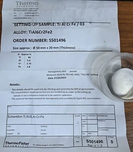 Thermo Scientific S501496 OES ARL 3460 Drift Correction Sample Alloy TiAl6Cr2Fe2 - Picture 1 of 11