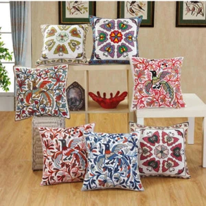 Embroidered Cushion Covers Cotton Throw Pillow Cases Sofa Bed Home Decor 18x18 - Picture 1 of 32