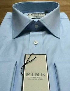 Thomas Pink, Blue TWILL Shirt, UK:17, EU:43, D/CUFF, UVP:115£!  Neu mit Etikett - Bild 1 von 10