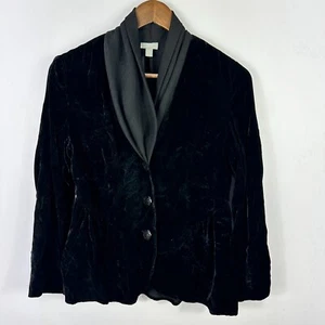 J.Jill Velvet Jacket SP Black Shawl Collar Crushed Soft Romantic Luxe Holiday - Picture 1 of 7