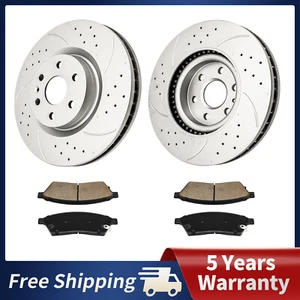 Front Drilled Discs Rotors & Brake Pads for Cadillac SRX Saab 9-4X 2010-2016 - Picture 1 of 14
