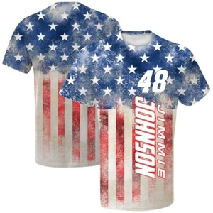 Youth MED Jimmie Johnson #48 NASCAR Patriotic Sublimated Kids Tee Shirt Dry Fit - Picture 1 of 9