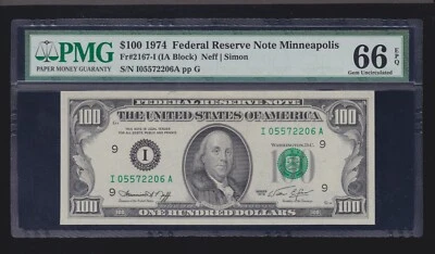 US 1974 $100 FRN Minnesota FR 2167-I PMG 66 EPQ GEM CU (206) - Image 1 of 2