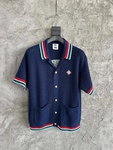 falection 25FW navy chevron-knit CROCHET EFFECt cardigan KNITWEAR SWEATER - Picture 1 of 5