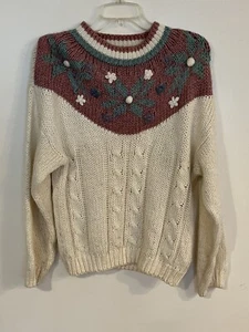 Vintage Colter Bay Women's M Hand Loomed Sweater 1993 Pink/Gray - Picture 1 of 7