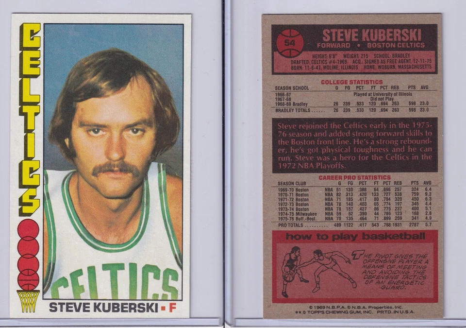 1976-77 Topps Basketball Card # 54 Steve Kuberski Boston Celtics Forward NM - Image 1 of 1