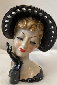 1950’s Napcoware Lady In Black With Polka Dots And Glove Lady Head Vase - Picture 1 of 13