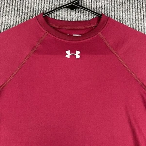 Under Armour Shirt Youth Boys Medium Red Short Sleeve Loose Fit Heat Gear - Picture 1 of 11