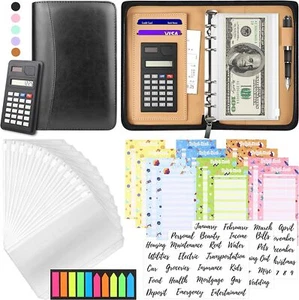 Budget Binder with Zipper Envelopes, Cash Envelopes for Budgeting, A6 PU Leat... - Picture 1 of 2