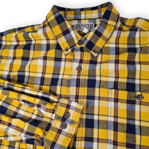 Duluth Trading Co Flannel Shirt Mens 2XL / XXL Yellow, Navy Blue 100% Cotton - Picture 1 of 5