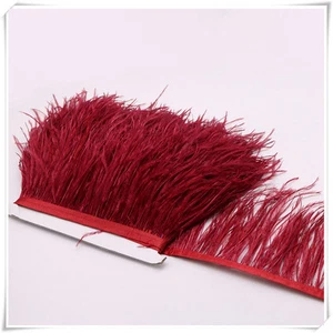 Burgundy Ostrich Feather Trims Fringes Sewn on Feather 1 Yard  - Picture 1 of 5