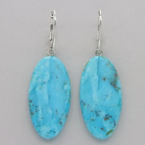 Pendientes Azul Ovalados TURQUESA Palanca Plata de Ley 925 Natural Genuino #32e - Imagen 1 de 8
