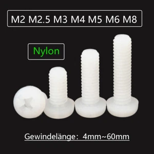Kreuzschlitzschraube Weiß Nylon Linsenkopfschraube Phillips-Schrauben M2 ~ M8 - Picture 1 of 70
